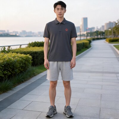 LOUIS ROYER男士休闲灰调刺绣短袖Polo衫M611836-007