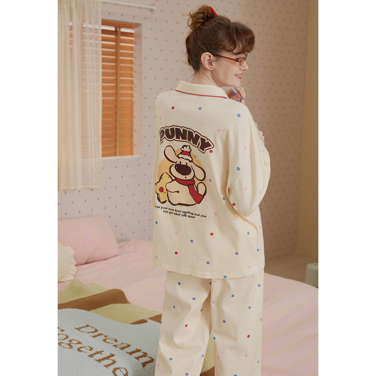 Gukoo/果壳睡衣女春夏长袖开衫卡通女家居套装725026203604