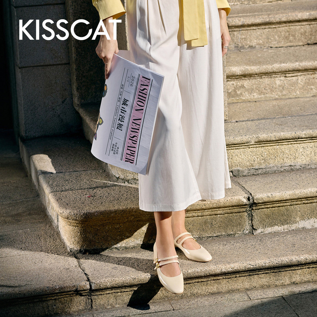 KISSCAT接吻猫单鞋带玛丽珍鞋法式小高跟鞋