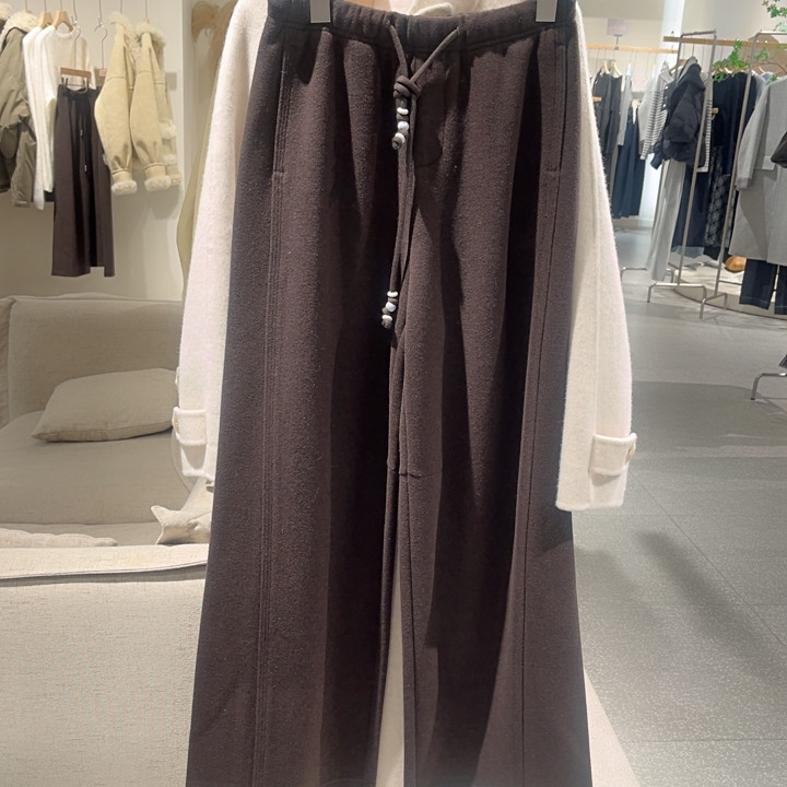 珠扣腰绳阔腿裤/F17910Y09