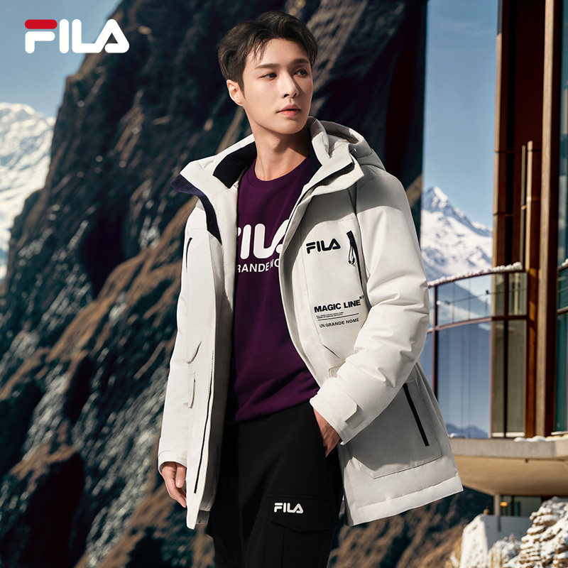 【张艺兴同款】FILA斐乐男中长款羽绒服2024冬新外套F11M449903F