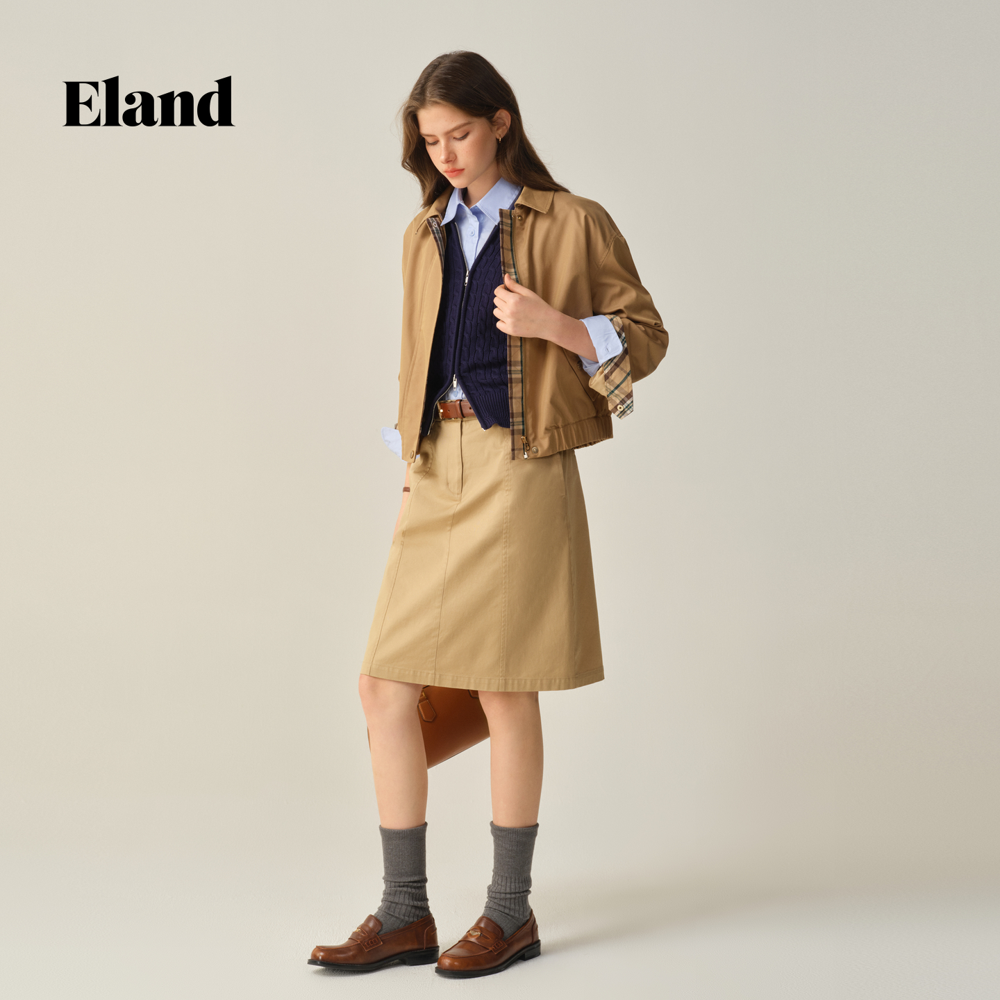 】Eland短外套女工装风舒适翻领2025秋季新款