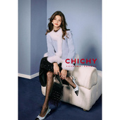 CHICHY雪国暖冬狐狸毛蓝色鸭绒羽绒服外套CW3B007254