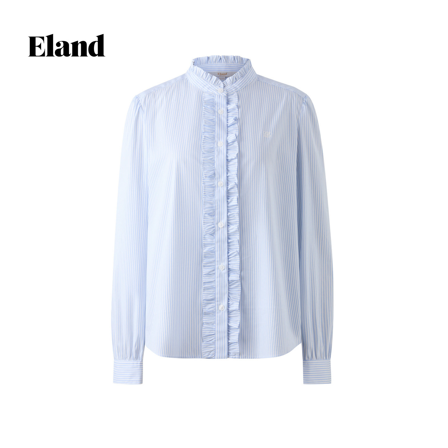 Eland衬衫女气质荷叶领 长袖格纹通勤上衣EEYAG11E02