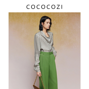 衬衣女241CO065CS 桑蚕丝真丝大圆领条纹衬衫 COCOCOZI春夏款 式
