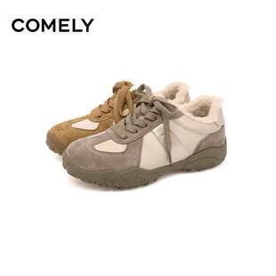 COMELY/康莉棕色猪巴/米色/浅金色植绒女靴KMT48689J