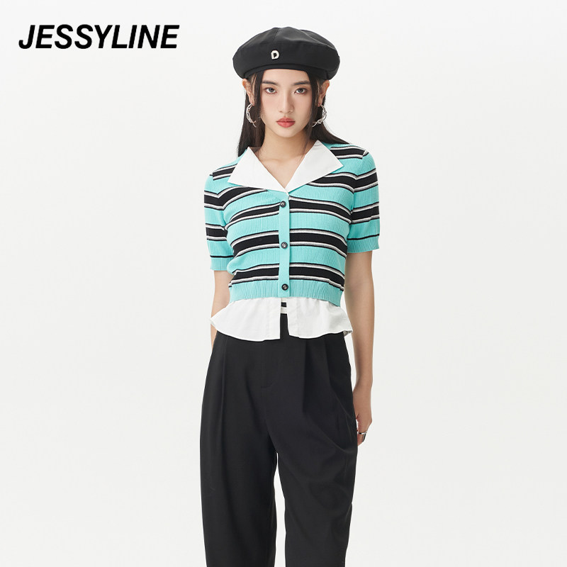 jessyline 杰茜莱假两件条纹短袖针织 323204474