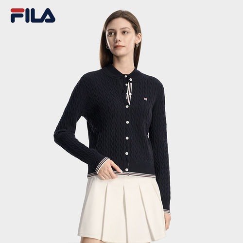 FILA 斐乐官方长袖保暖编织衫时尚休闲毛衣上衣黑F11W618408F