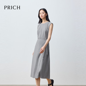PRICH法式简约圆领落肩无袖连衣裙显瘦围裹式裙子女PROWG6335M