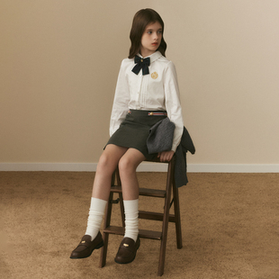 eland kids复古童装2024年早春女童美式A字条纹半身短裙