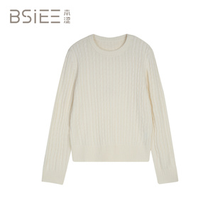 BSiEE本涩时尚简约圆领绞花长袖针织套头毛衣