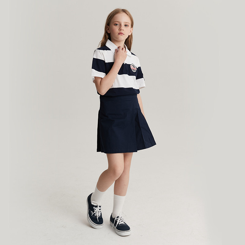 eland kids衣恋童装女童学院风徽章刺绣百褶短裙EKWHE2423B