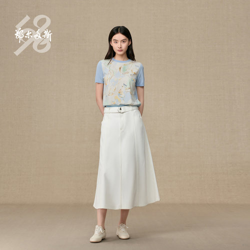 鄂尔多斯1980女士休闲圆领印花半袖女套衫C256G0001