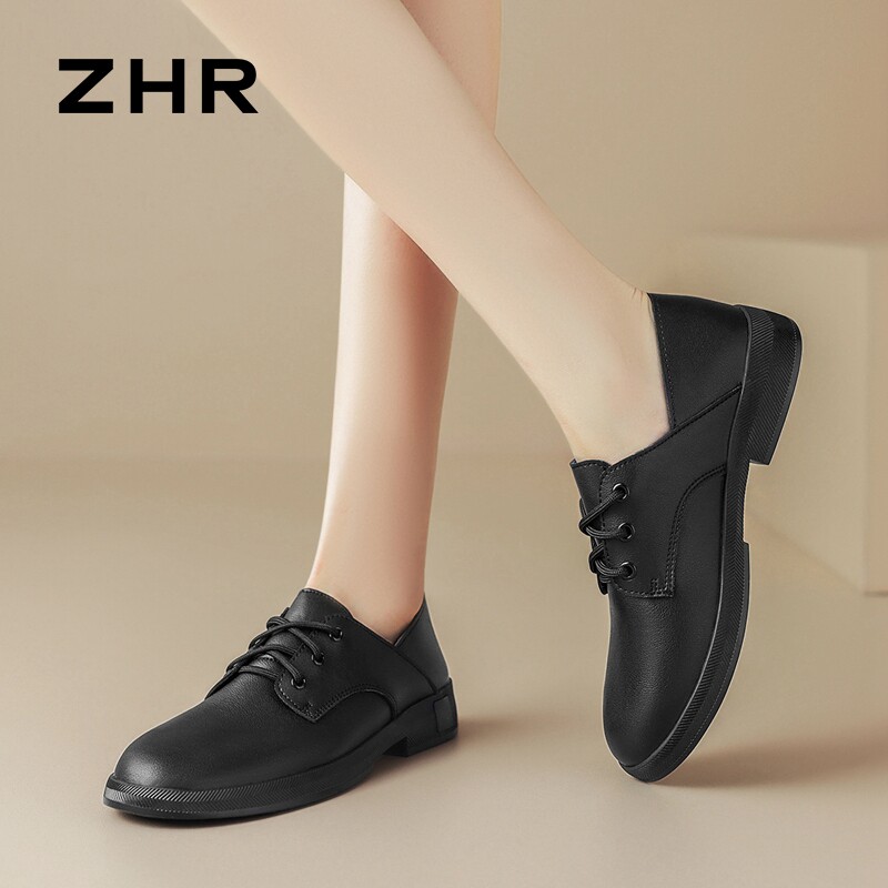 ZHR则则真皮单鞋女2025系带英伦小皮鞋ins时尚女鞋子厚底圆头BT76图片