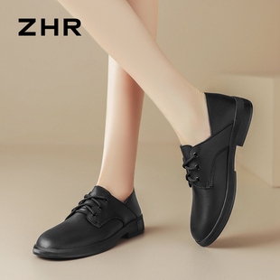 ZHR则则真皮单鞋女2025系带英伦小皮鞋ins时尚女鞋子厚底圆头BT76