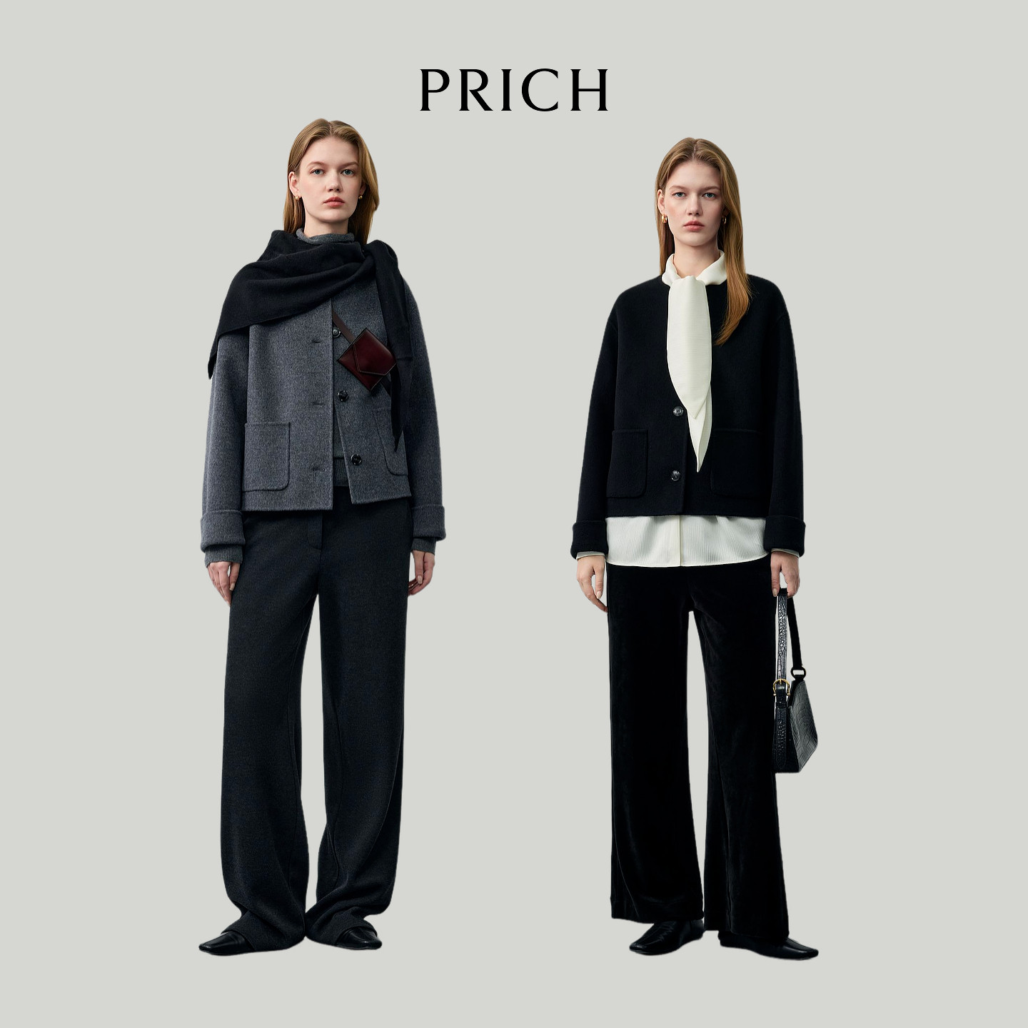 【100%绵羊毛】PRICH知性双面毛呢大衣2025冬季短款外套女