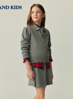 eland kids衣恋女童套装25冬新品学院风针织毛衣半身裙EKSKF8922B