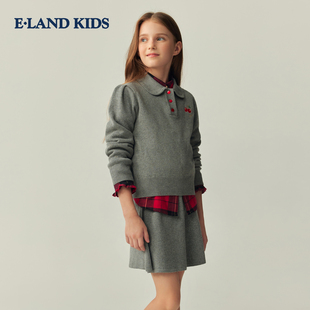 eland kids衣恋女童套装25冬新品学院风针织毛衣半身裙EKSKF8922B