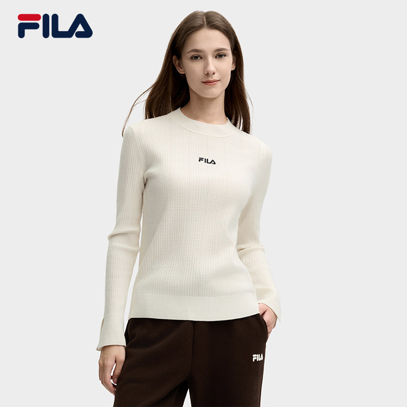 FILA 斐乐官方女子编织衫2025春季时尚修身套头毛衣F11W518405F