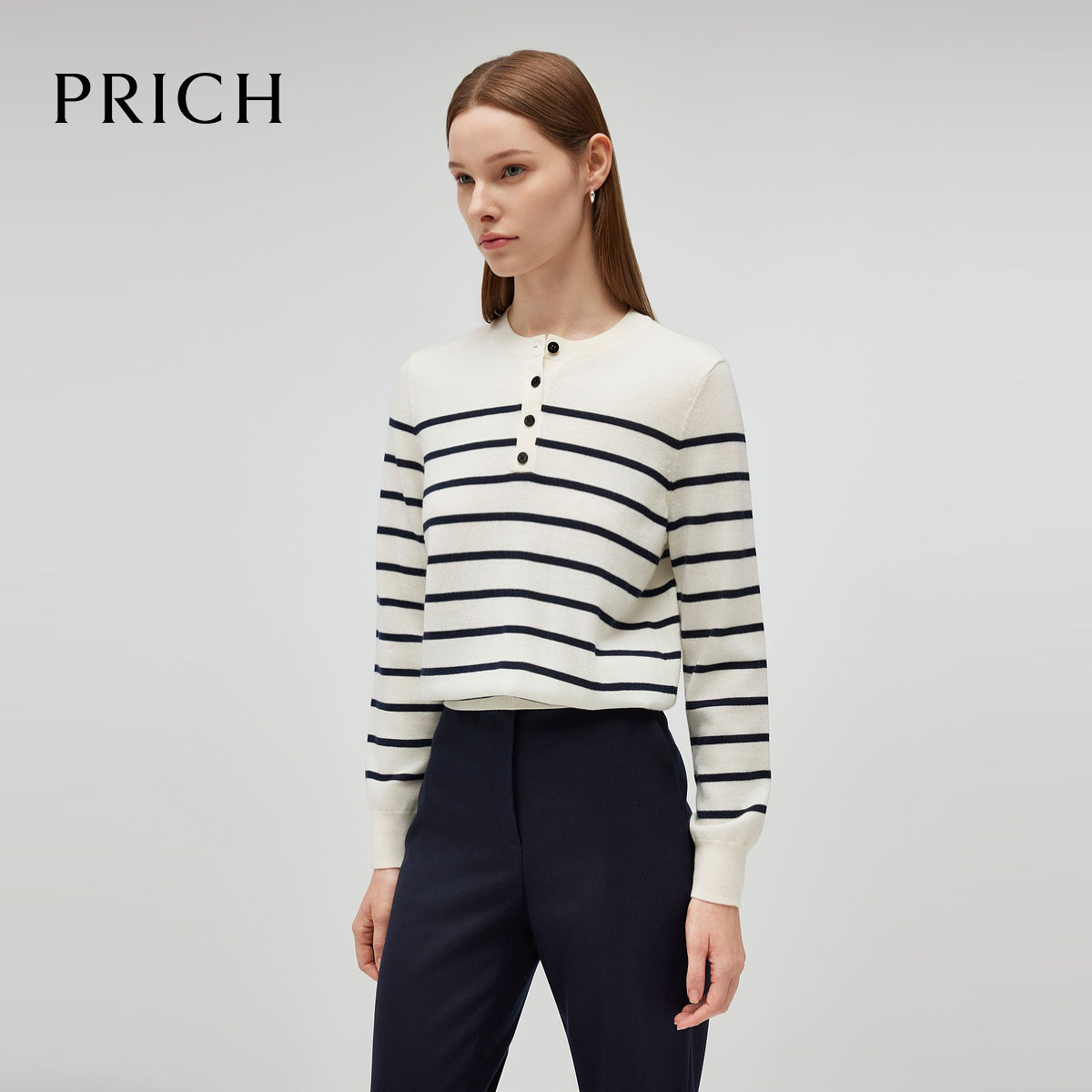【可机洗羊毛】PRICH时尚条纹针织衫秋冬保暖毛衣女PRKWE4903E