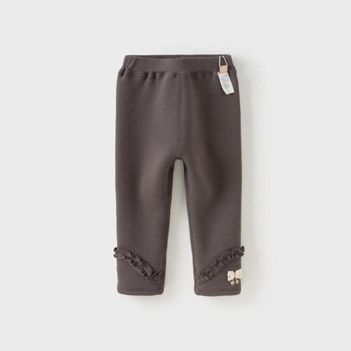 戴维贝拉儿童加绒打底裤2025秋冬款女童花边裤子宝宝保暖紧身裤