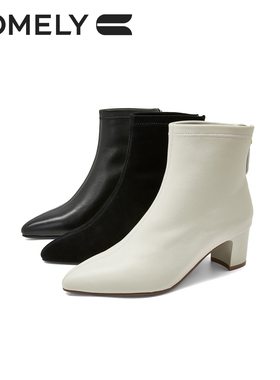 康莉米白色/黑色 软面羊皮女靴KYQ58650D