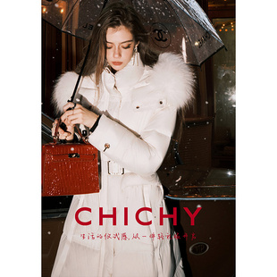 收腰加厚连帽羽绒服外套CW3D003254 CHICHY白色长款 90%鹅绒
