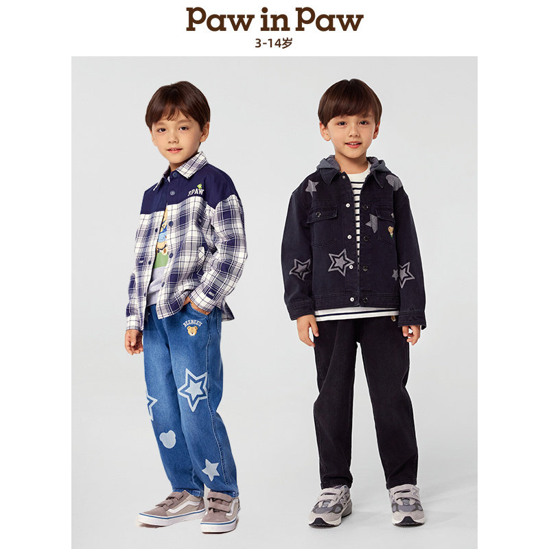 PawinPaw卡通小熊童装25年春夏款男童宽松休闲拔印牛仔裤萝卜裤