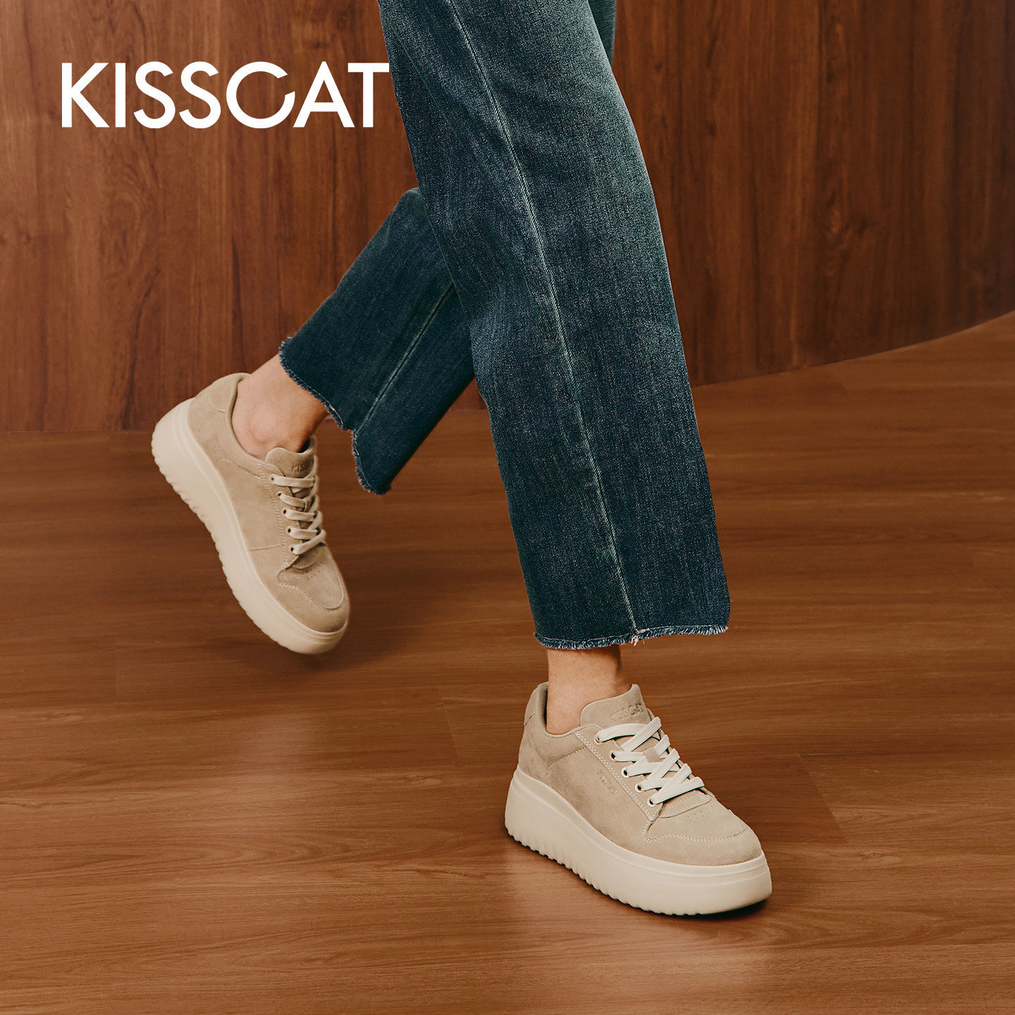 KISSCAT接吻猫[饼干人]长腿鞋26秋新6cm厚底德训鞋K76567A-52