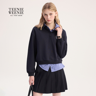 TeenieWeenie小熊女装卫衣2025年秋季时髦格纹拼接假两件上衣