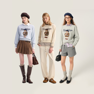 TeenieWeenie小熊女装卫衣索罗娜大熊刺绣圆领上衣TTMA254902P