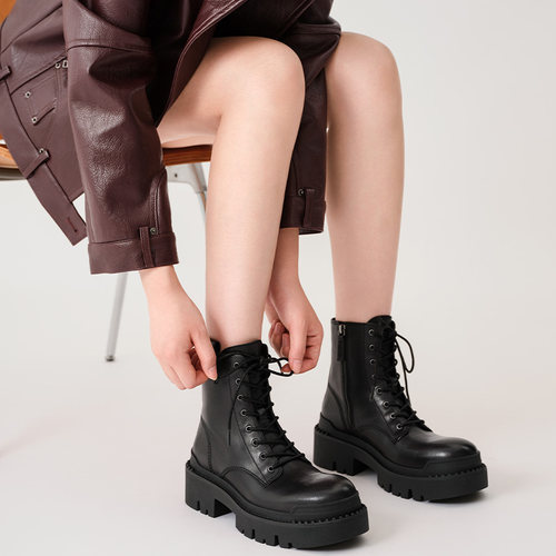 ASH女鞋NOAH真皮厚底短靴女纯色侧拉链马丁靴潮AP320L12019