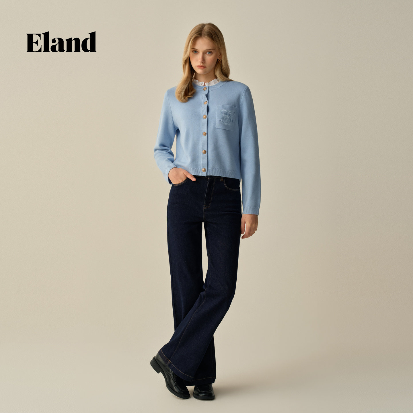 Eland毛针织衫女长袖舒适保暖开衫毛衣2025冬季EECKF8TS31