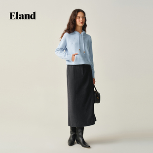 Eland毛衣女时尚抽绳连帽长袖针织衫上衣2025冬季EEKWF4VB51