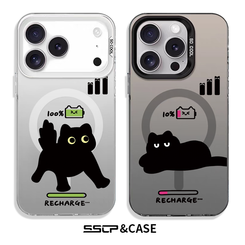 黑猫适用苹果17promax手机壳情侣iphone16新款个性卡通15磨砂磁吸14plus男女防摔保护套air超薄13可爱12夏天