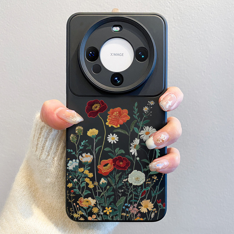 不撞款适用华为mate60pro手机壳花朵m40pro小清新女款m60镜头全包50新款液态硅胶60pro+简约高级感mete30软壳