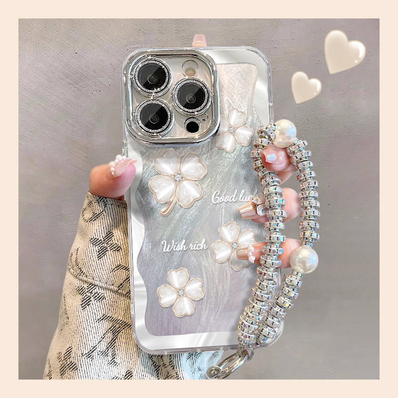 小清新适用苹果16promax手机壳2025新款iphone14简约高级感13超火15女款保护套16plus带手链保护套12散热11绿