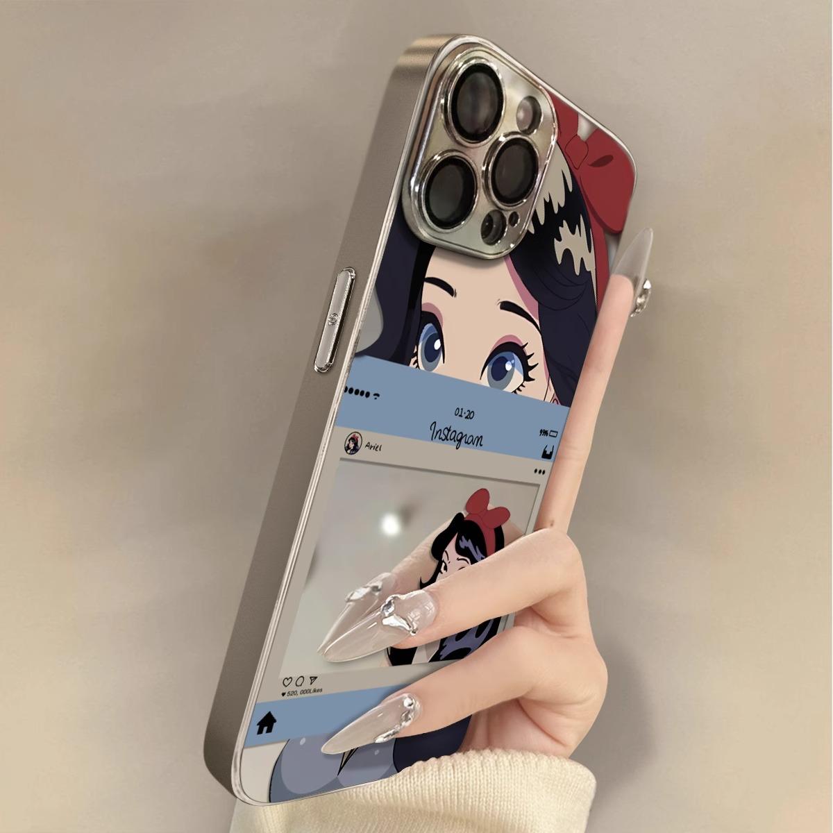 【镜面款】漫画公主适用苹果16手机壳iPhone15新款14pro全包镜头13防摔12夏天补妆11pro保护套女时尚plus高级