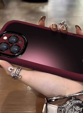 晕染渐变适用苹果16promax手机壳新款iPhone15女简约16plus小众高级感12Pro带挂绳11防摔14硅胶13红色保护套
