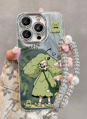 夏日绿色适用苹果16手机壳新款iphone15promax女款全包闪粉镜头膜14plus手链13pro高级感12散热硅胶11挂绳por