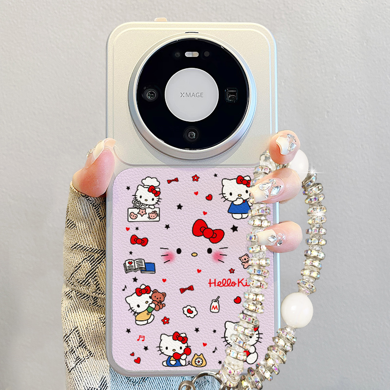 适用华为mate80手机壳新款pura70pro女promax高级感60pro+手链巨好看可爱Kitty猫卡通mt70pro撞色小羊皮p80软