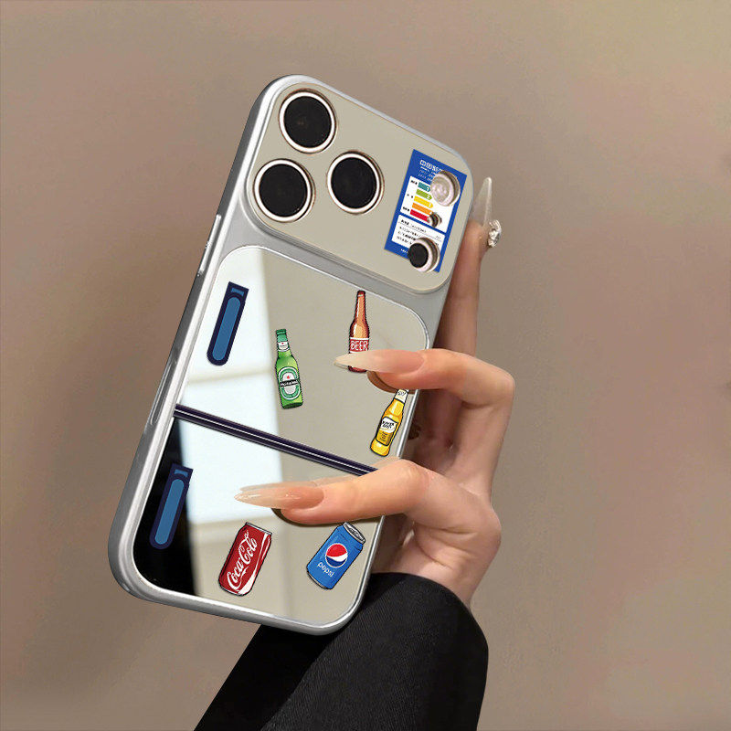 夏日饮料冰箱适用苹果17Promax手机壳新款iPhone16/15带补妆镜面女款14Pro硅胶Air防摔13pm磁吸充电17Pro潮壳