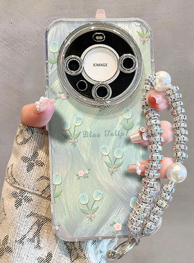 小清新绿色郁金香适用华为mate60pro手机壳新款m40pro闪粉镜头膜p60pro全包硅胶防摔M50超火简约女款pro+夏天