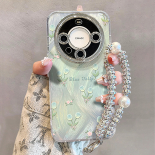 夏天 pro 小清新绿色郁金香适用华为mate60pro手机壳新款 m40pro闪粉镜头膜p60pro全包硅胶防摔M50超火简约女款