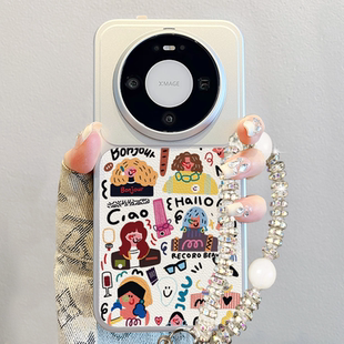 女p80全包硅胶 涂鸦卡通pura70pro个性 适用华为mate80promax手机壳2026新款 mate70pro撞色小羊皮高级感m60pro