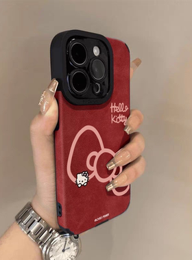 HelloKitty猫翻毛皮适用苹果17promax手机壳2026新款红色iphone16秋冬15女14plus全包13pro马年卡通12保护套