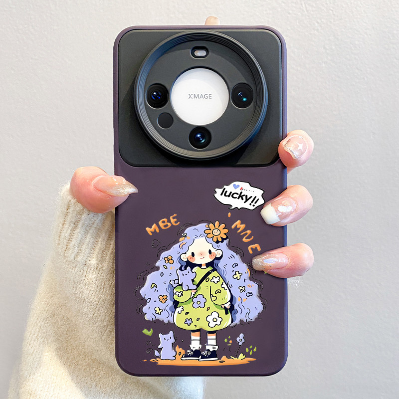 紫色小公主适用华为mate60pro手机壳小众女款mate50新款液态硅胶m40pro镜头全包60pro+个性高级感30软壳防摔