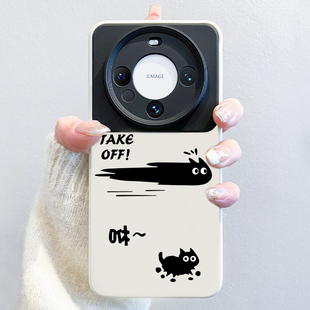 液态硅胶软壳m60pro 不撞款 适用华为mate60手机壳mate60pro小众高级感m40pro创意卡通黑猫m50全包镜头30新款