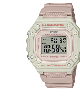 casio卡西欧小方块手表女士正品防水运动学生儿童电子表W-218HC-4