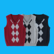小学生校服马甲女童全棉毛线马夹男生枣红色菱格毛坎儿童针织背心